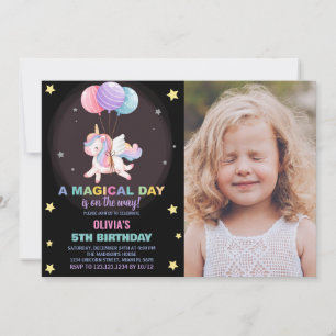 Balloons Unicorn Birthday Invitations with photo