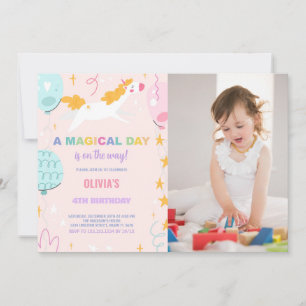 Balloons Unicorn Birthday Invitations with photo