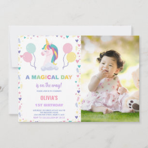 Balloons Unicorn Birthday Invitations with photo