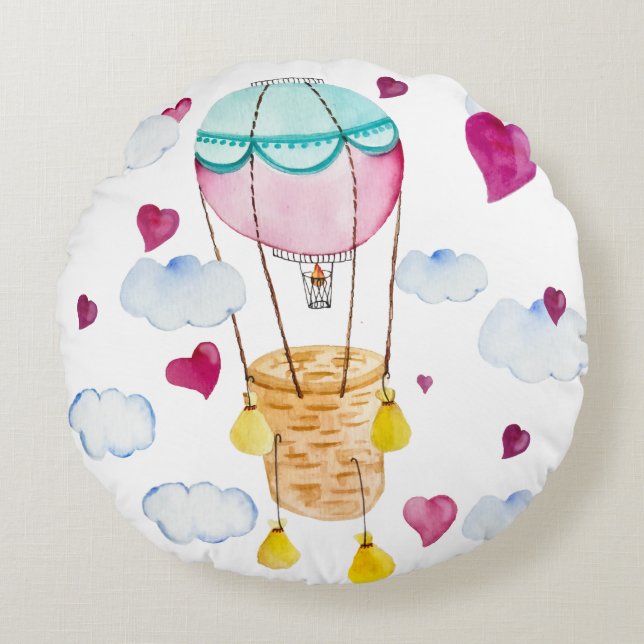 Balloons watercolor illustration Valentine's Day R Round Pillow (Front)