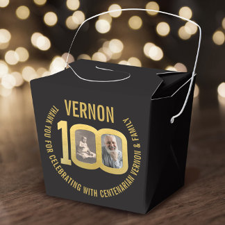 Ballotins 100th Birthday party custom photo favor black gold