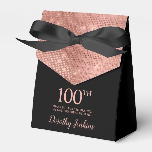 Ballotins 100th Birthday Rose Gold Thank You Favor Box (Verso)