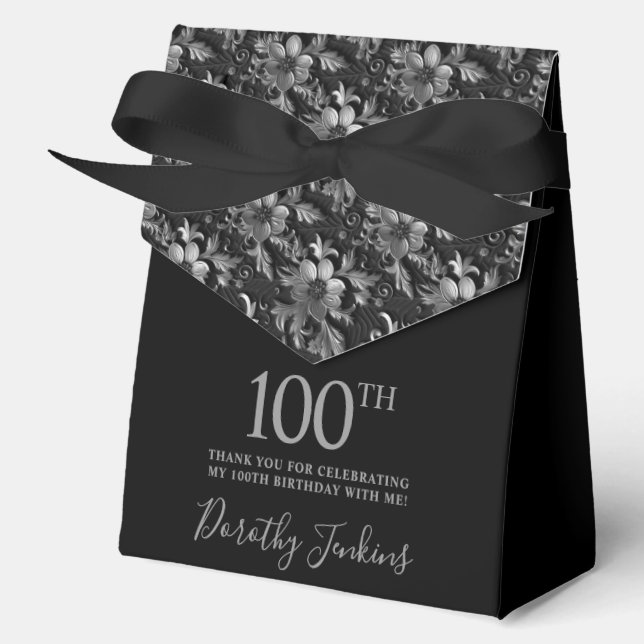 Ballotins 100th Birthday Silver Floral Thank You  (Recto)