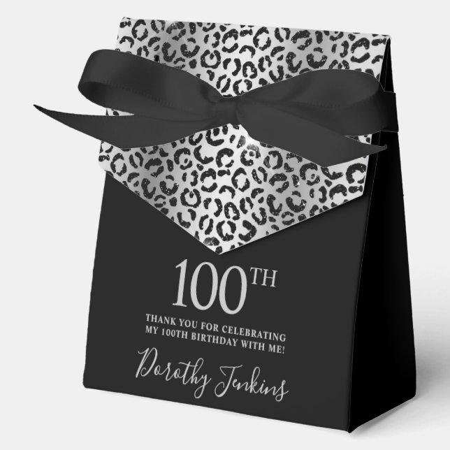 Ballotins 100th Birthday Silver Leopard Print Thank You  (Recto)
