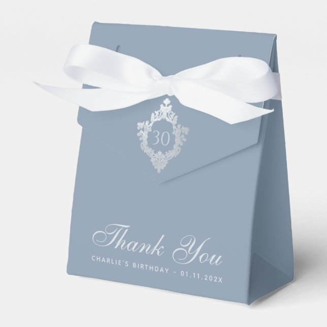 Ballotins 30e anniversaire Dusty Blue Elegant Crest Merci (Verso)