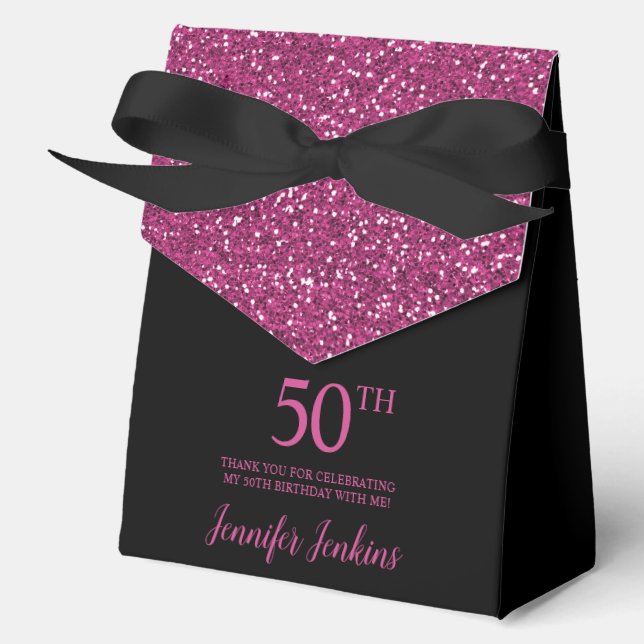 Ballotins 50th Birthday Black Hot Pink Glitter Thank You (Recto)