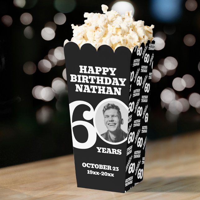 Ballotins 60th birthday photo black and white custom popcorn (Créateur téléchargé)