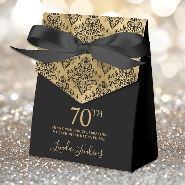 Ballotins 70th Birthday Gold Damask Thank You (Créateur téléchargé)