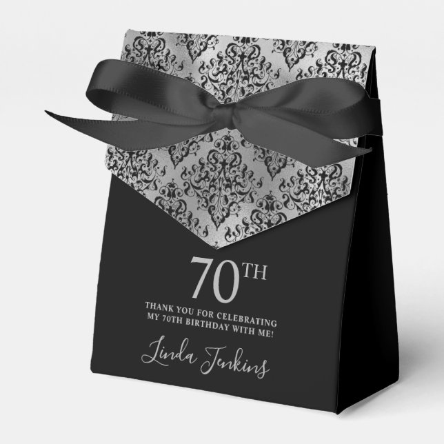 Ballotins 70th Birthday Silver Damask Thank You (Verso)