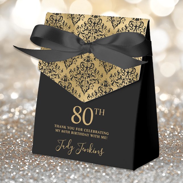 Ballotins 80th Birthday Gold Damask Thank You (Créateur téléchargé)