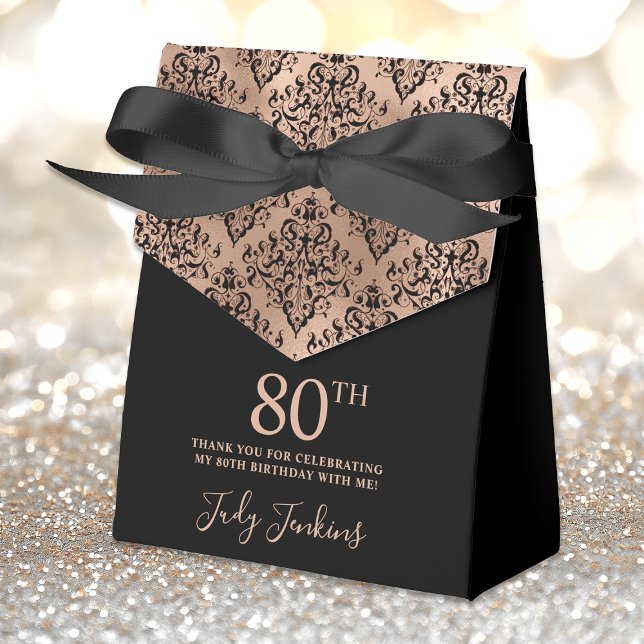 Ballotins 80th Birthday Rose Gold Damask Thank You (Créateur téléchargé)