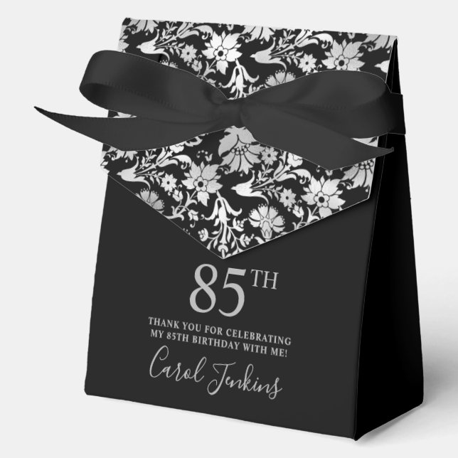 Ballotins 85th Birthday Black Silver Floral Thank You  (Recto)