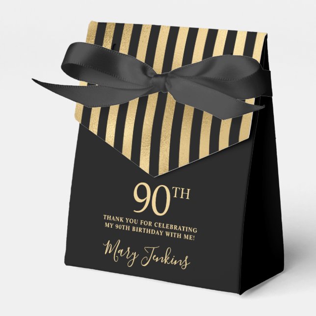 Ballotins 90th Birthday Gold Striped Thank You (Verso)