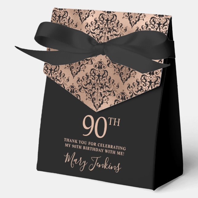 Ballotins 90th Birthday Rose Gold Damask Thank You  (Recto)