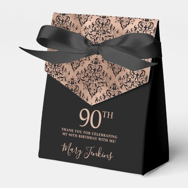 Ballotins 90th Birthday Rose Gold Damask Thank You (Verso)
