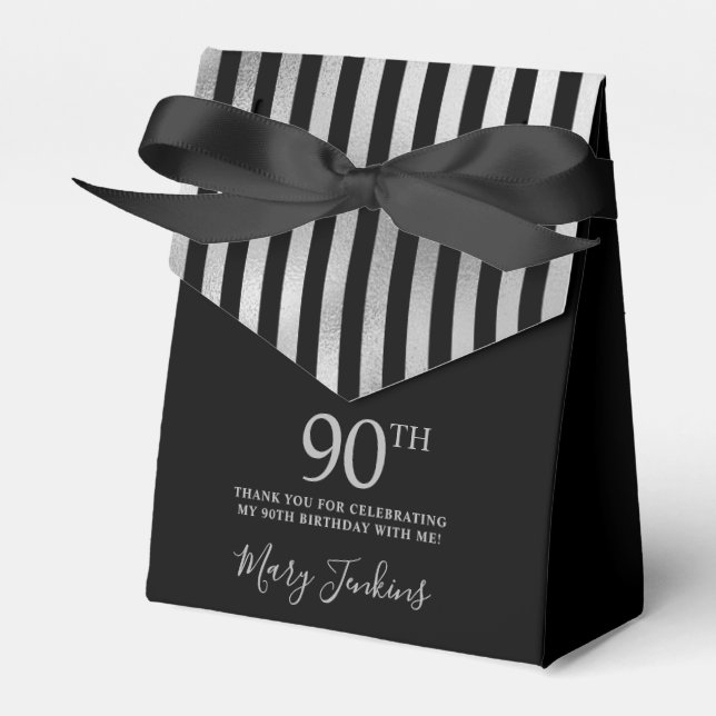 Ballotins 90th Birthday Silver Striped Thank You (Verso)