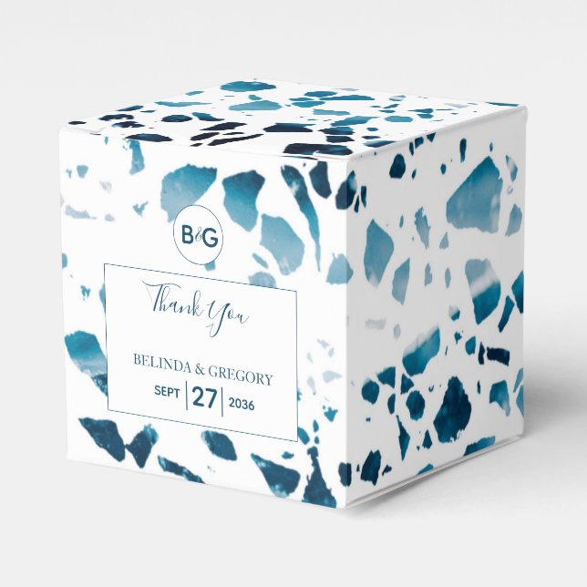 Ballotins Abstrait moderne Terrazzo Mosaic Mariage bleu (Verso)