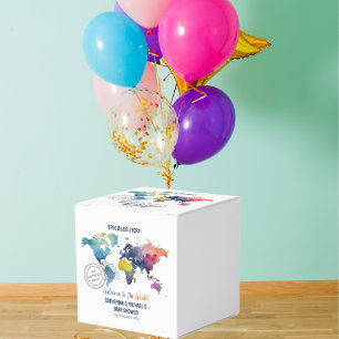 Ballotins Adventure Await World Map Baby shower de voyage