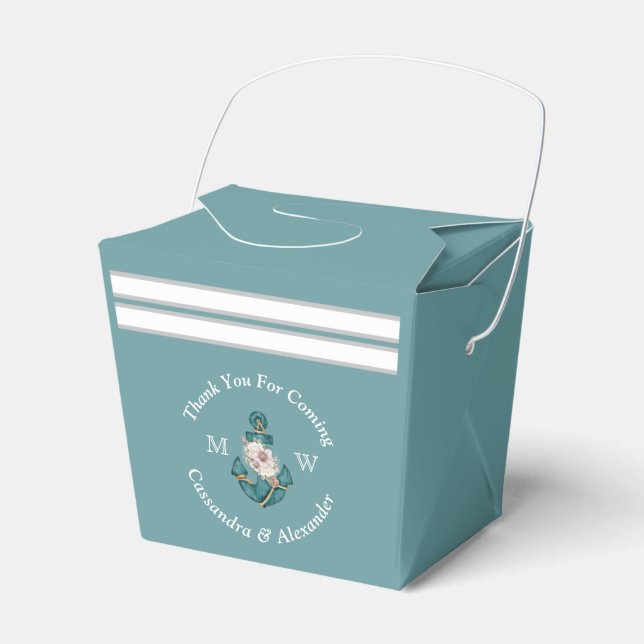 Ballotins Ancre florale à thème nautique Blanc Aqua Turquois (Verso)