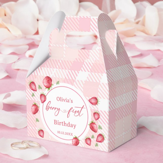 Ballotins Anniversaire des fraises roses En vichy (Mariage)
