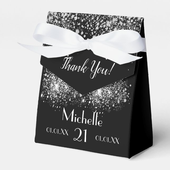 Ballotins Anniversaire noir argent parties scintillant blanc (Verso)