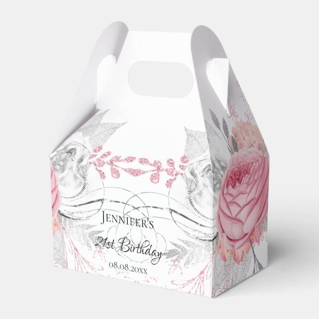 Ballotins Anniversaire rose floral argent moderne élégant (Verso)
