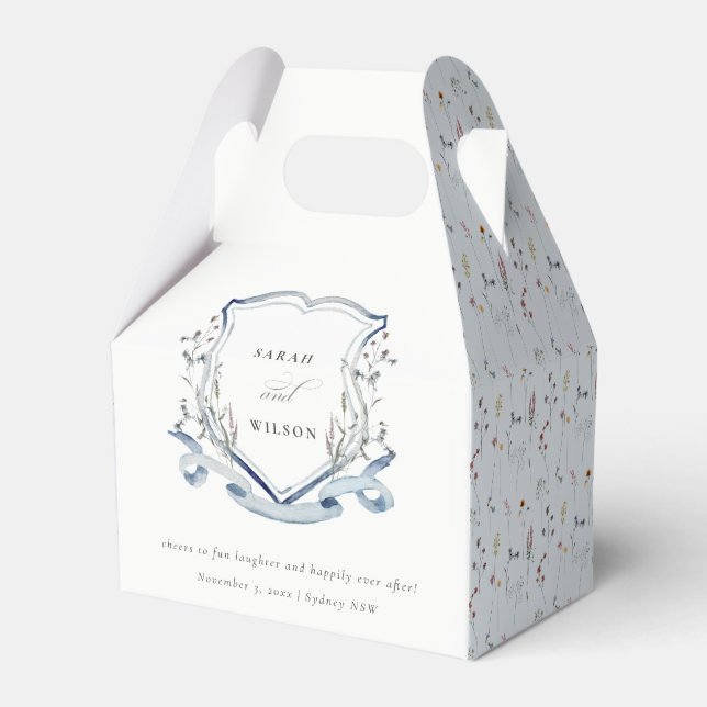 Ballotins Aqua Blue Fleur sauvage Aquarelle Mariage Crest (Verso)