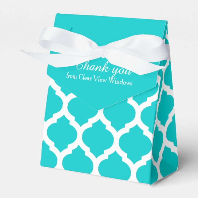 Ballotins Aqua et blanc trellis motif merci boîte cadeau (Verso)