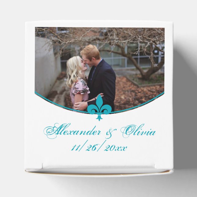 Ballotins Aqua Fleur de Lis Photo Mariage Favor Box (Haut)