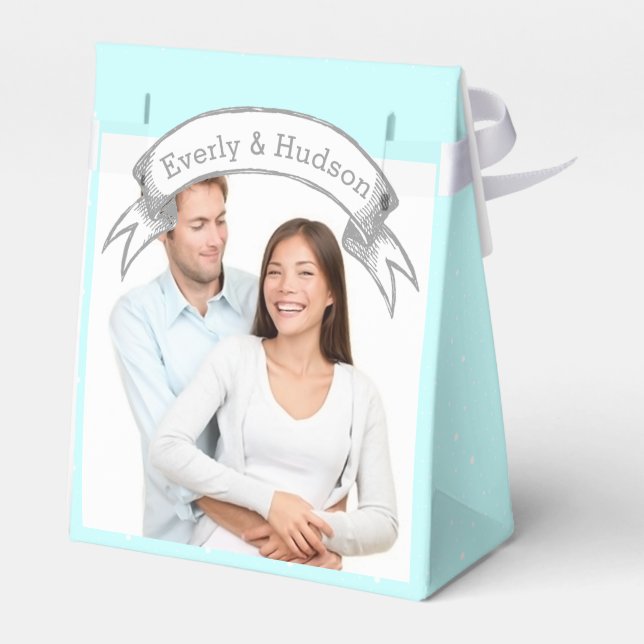 Ballotins Aqua Wedding Favor Box Vos Photos Monogrammes Noms (Arrière)