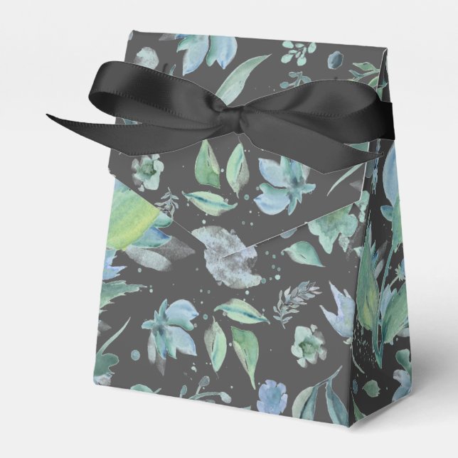 Ballotins Aquarelle bleu sur gris foncé floral (Verso)
