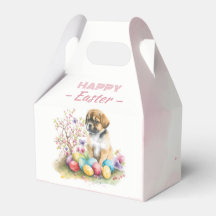 Aquarelle Chiot oeufs de Pâques et fleurs -