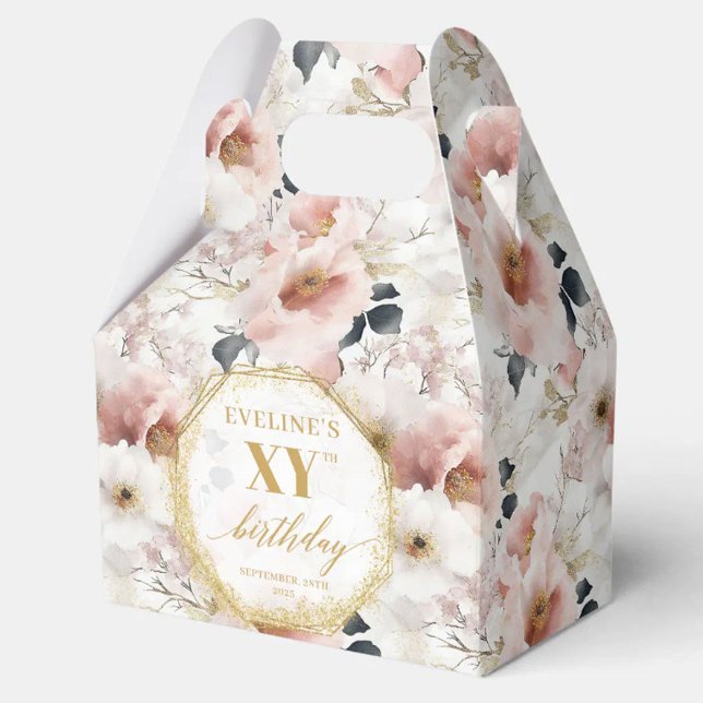 Ballotins Aquarelle dorée rose rousse glacée (Glamorous blush pink rustic ivory gold watercolor favor boxes)