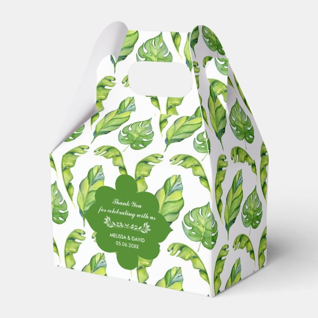 Ballotins Aquarelle feuillage Vert & Blanc Mariage Favor Box (Verso)