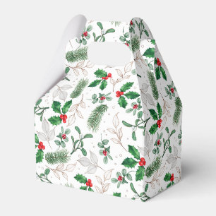 Ballotins Aquarelle Feuilles de Noël et baies Blanc