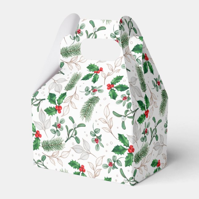 Ballotins Aquarelle Feuilles de Noël et baies Blanc (Verso)