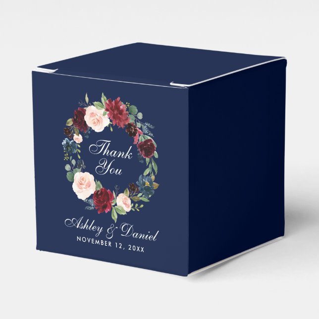 Ballotins Aquarelle Floral Bourgogne bleu Mariage Merci (Verso)