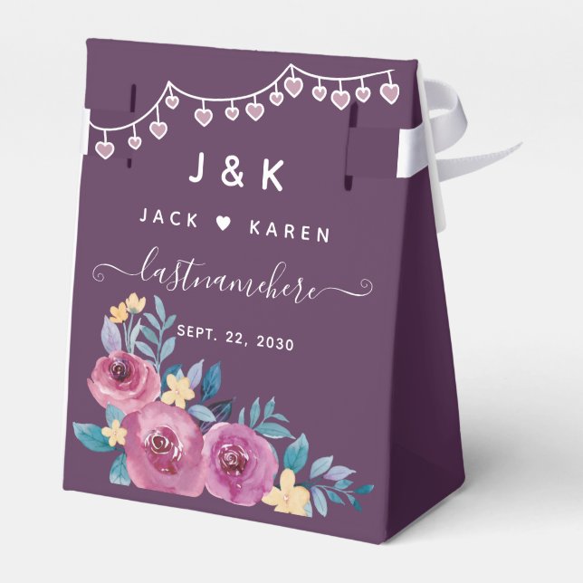Ballotins Aquarelle Floral Bourgogne Monogramme & Noms (Arrière)