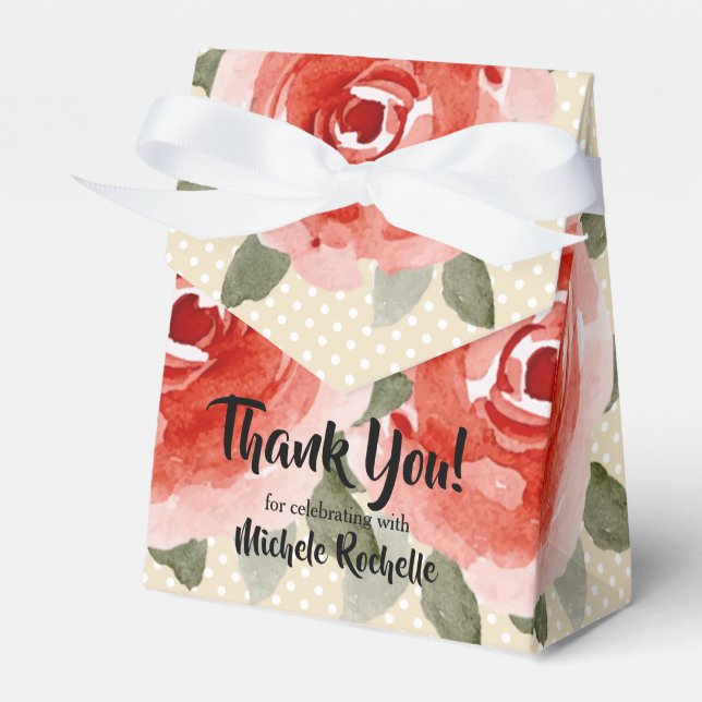 Ballotins Aquarelle Florale Roses Rouges avec Tente en Ruban (Verso)