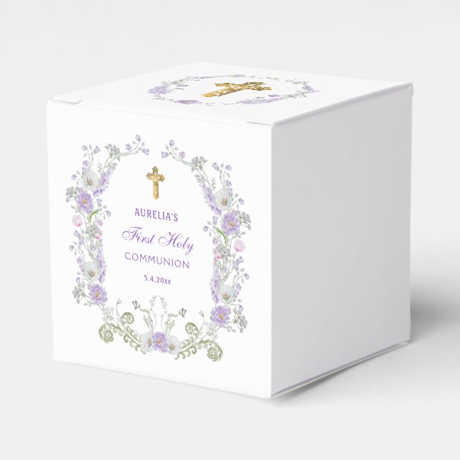 Ballotins Aquarelle Lilac Fleurs Premier Cube Communion (Verso)