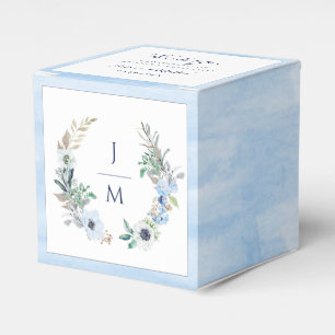 Ballotins Aquarelle Monogramme Floral Wreath Mariage bleu