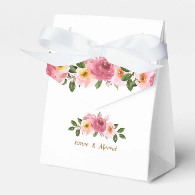 Ballotins Aquarelle rose et or bleu mariage gâteau (Verso)