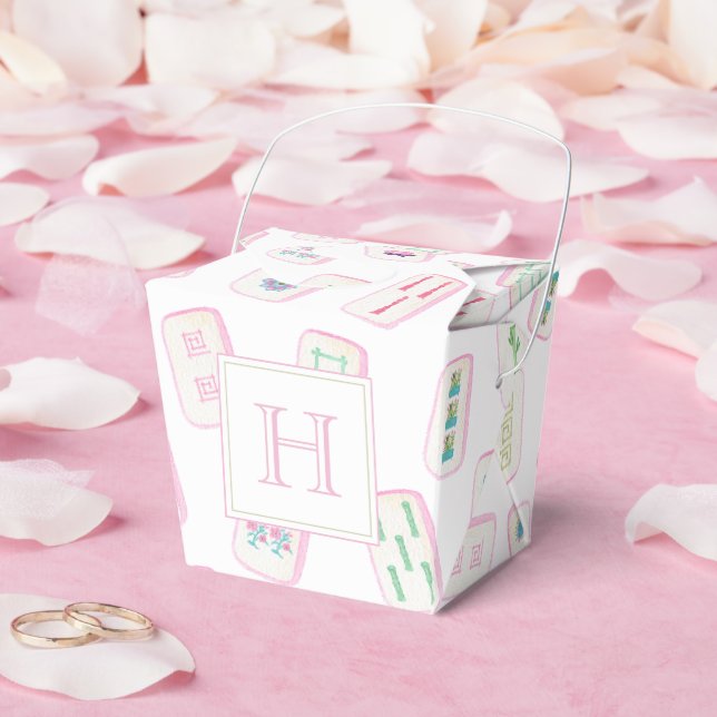 Ballotins Aquarelle rose et vert Mahjong Titres Monogramme (Mariage)