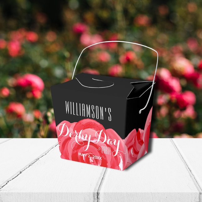 Ballotins Aquarelle Rouge Roses Florales Derby Day (Small takeout style party favor boxes measure 2"w x 2"l x 2.75"h)