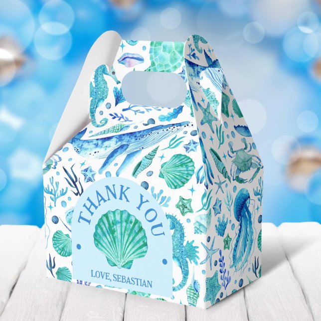 Ballotins Aquarelle sous la mer Océan Animaux Bleu (Watercolor Under the Sea Ocean Animals Blue Favor Boxes)