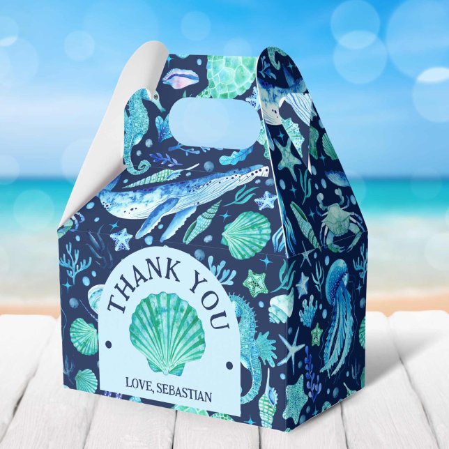 Ballotins Aquarelle sous la mer Océan Animaux Marine (Watercolor Under the Sea Ocean Animals Navy Favor Boxes)