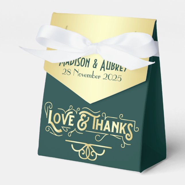 Ballotins Art Déco Mariage Amour & Merci Gold Green Favorise (Verso)