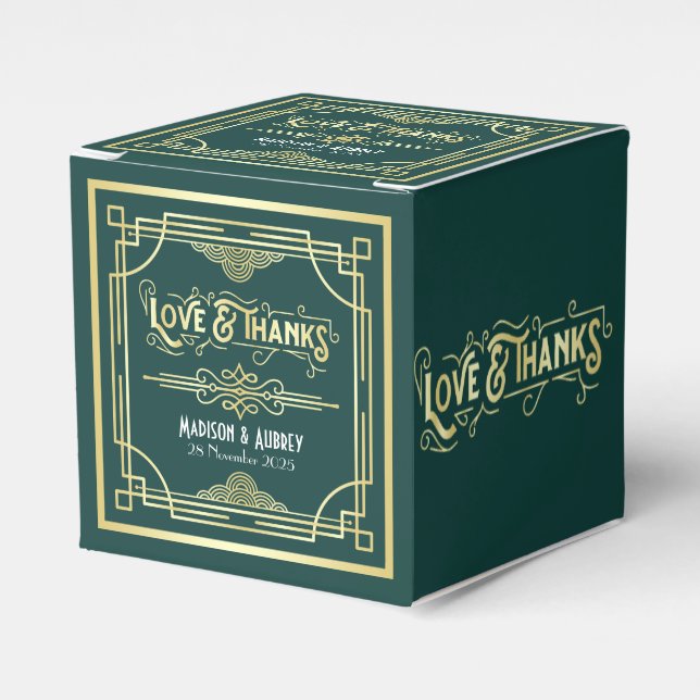 Ballotins Art Déco Mariage Amour & Merci Gold Green Favorise (Verso)