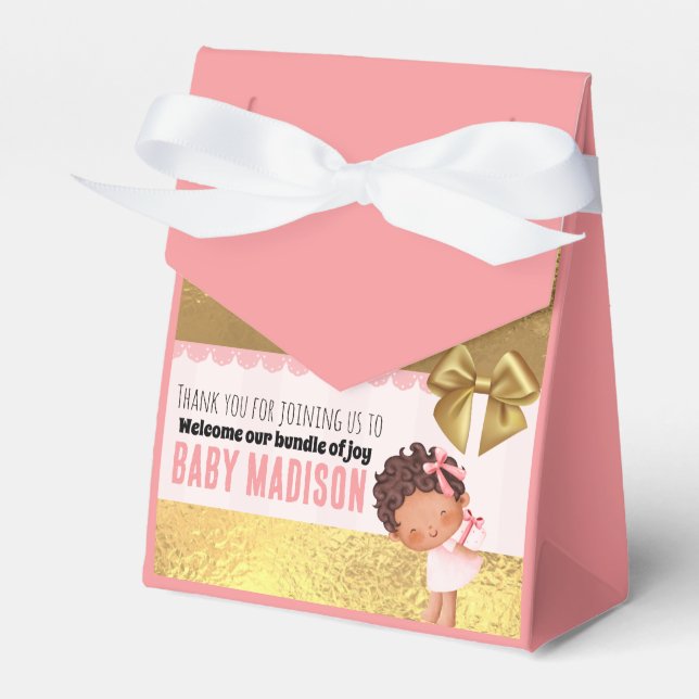 Ballotins Baby Girl rose et or Babyshower Invitation (Verso)