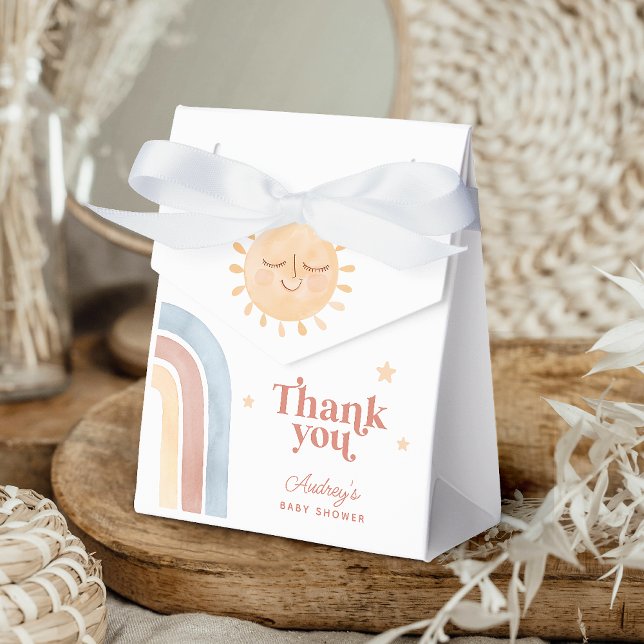 Ballotins Baby shower Boho Little Sun & Rainbow (Cute Little Sun & Rainbow Boho Baby Shower Favor Boxes)